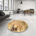 Round Traditional Chrome Gold Yellow Persian Rug in a Office, tr3567