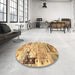 Round Machine Washable Traditional Chrome Gold Yellow Rug in a Office, wshtr3567