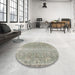 Round Traditional Khaki Green Persian Rug in a Office, tr3569