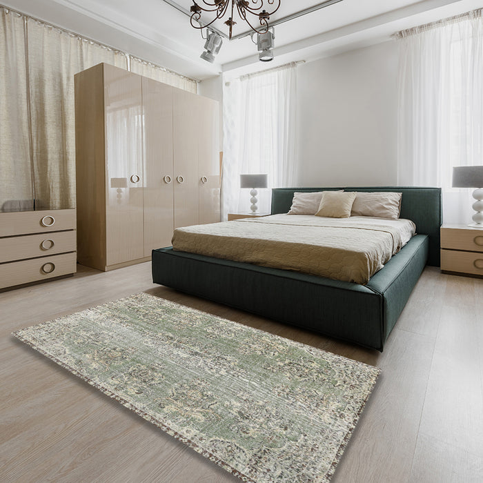 Machine Washable Traditional Khaki Green Rug in a Bedroom, wshtr3569