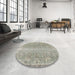 Round Machine Washable Traditional Khaki Green Rug in a Office, wshtr3569