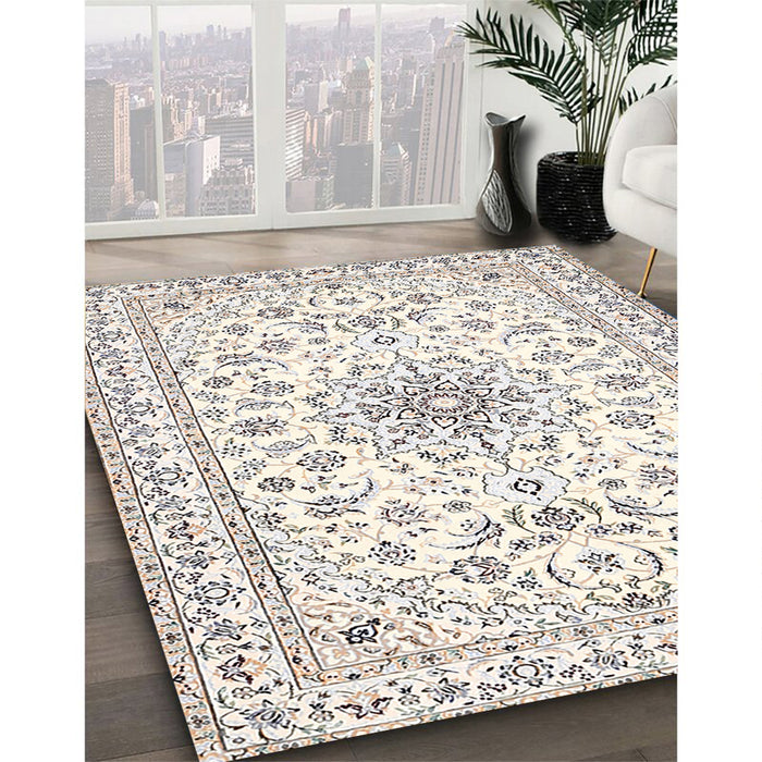 Machine Washable Traditional Soft Ivory Beige Rug in a Family Room, wshtr356