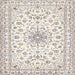 Square Traditional Soft Ivory Beige Medallion Rug, tr356