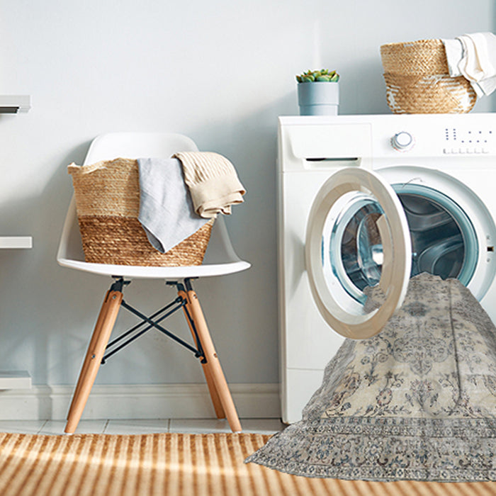 Machine Washable Traditional Sage Green Rug in a Washing Machine, wshtr3570