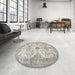 Round Traditional Sage Green Persian Rug in a Office, tr3570