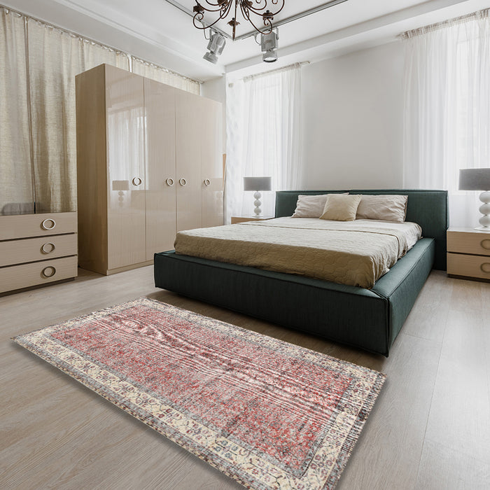 Traditional Orange Salmon Pink Persian Rug in a Bedroom, tr3572