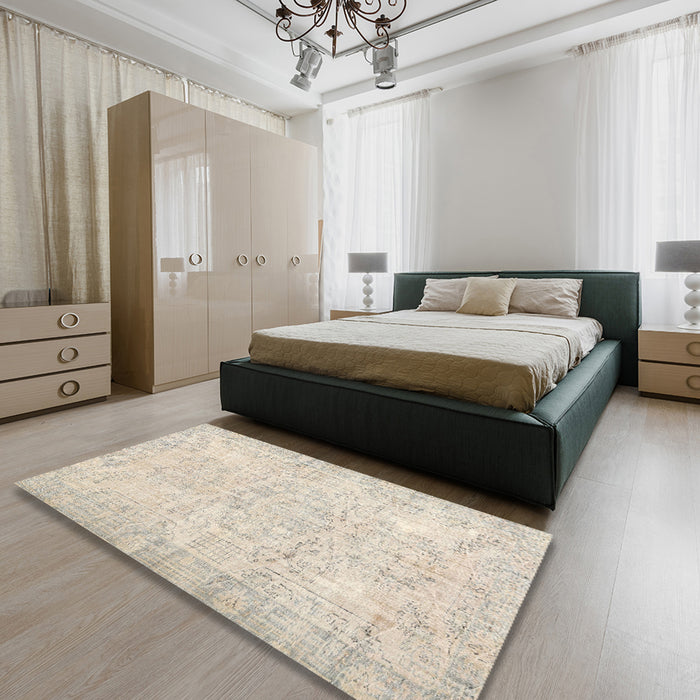 Machine Washable Traditional Tan Brown Rug in a Bedroom, wshtr3573