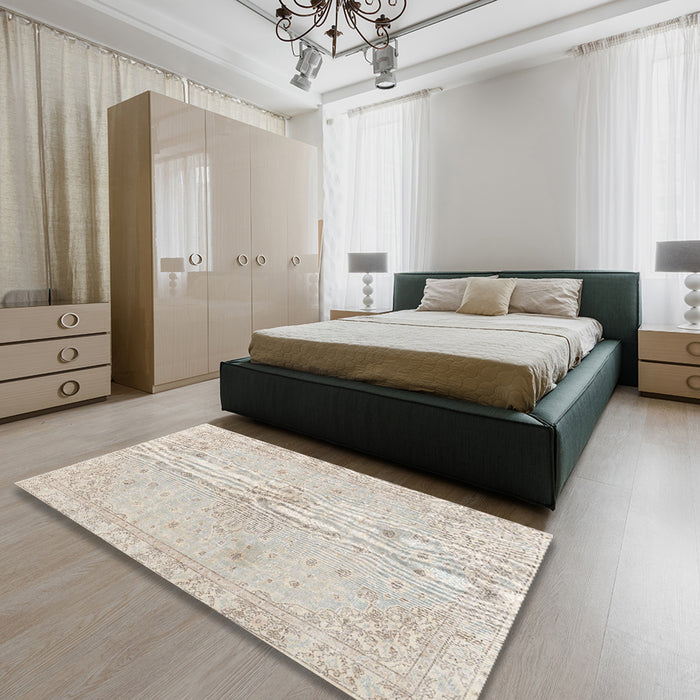 Machine Washable Traditional Gold Rug in a Bedroom, wshtr3576