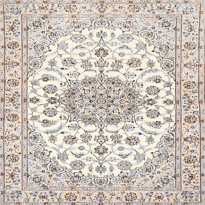Square Traditional Champagne Beige Medallion Rug, tr357