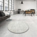 Round Machine Washable Traditional Pale Silver Gray Rug in a Office, wshtr3582