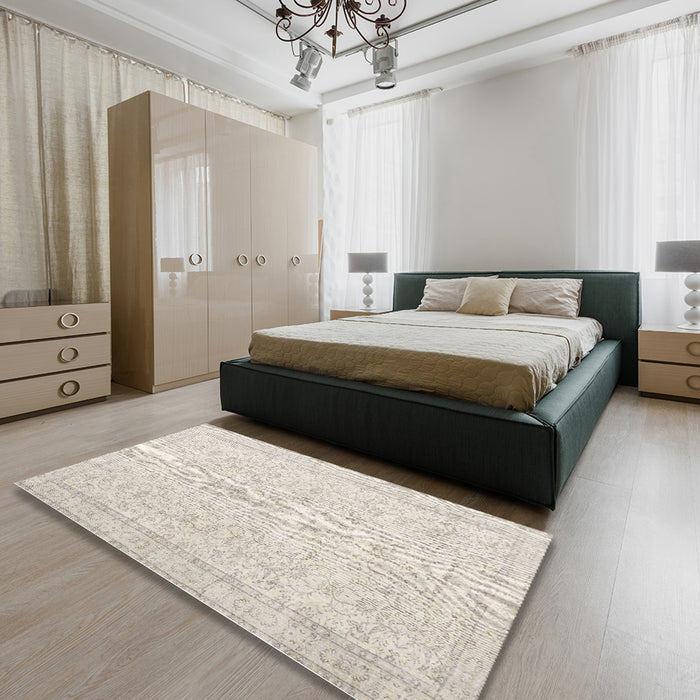 Machine Washable Traditional Tan Brown Rug in a Bedroom, wshtr3583