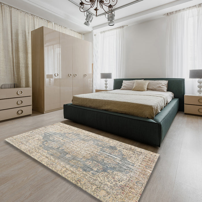 Machine Washable Traditional Desert Sand Beige Rug in a Bedroom, wshtr3588