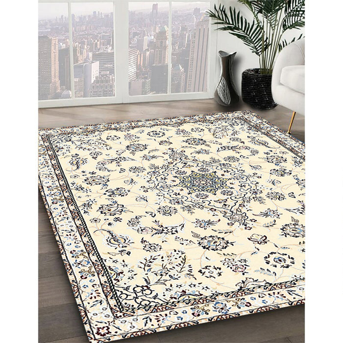Machine Washable Traditional Parchment Beige Rug in a Family Room, wshtr358