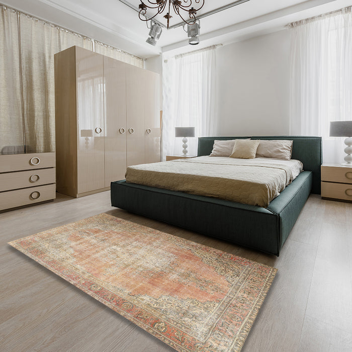Machine Washable Traditional Orange Brown Rug in a Bedroom, wshtr3594