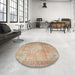 Round Machine Washable Traditional Orange Brown Rug in a Office, wshtr3594