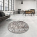 Round Machine Washable Traditional Pale Silver Gray Rug in a Office, wshtr3595