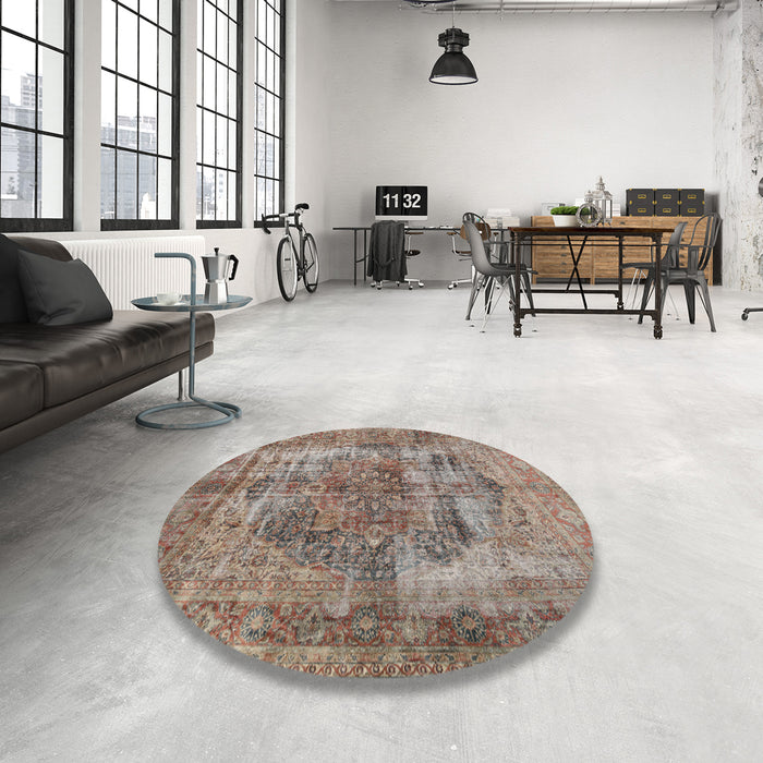 Round Traditional Sienna Brown Persian Rug in a Office, tr3596