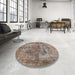 Round Machine Washable Traditional Sienna Brown Rug in a Office, wshtr3596