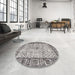 Round Traditional Carbon Gray Persian Rug in a Office, tr3597