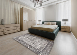 Traditional Carbon Gray Persian Rug in a Bedroom, tr3597