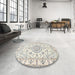 Round Machine Washable Traditional Blanched Almond Beige Rug in a Office, wshtr359