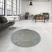 Round Machine Washable Traditional Smokey Gray Rug in a Office, wshtr3602