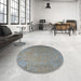 Round Traditional Smokey Gray Persian Rug in a Office, tr3602