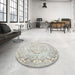 Round Machine Washable Traditional Dark Gray Rug in a Office, wshtr3609