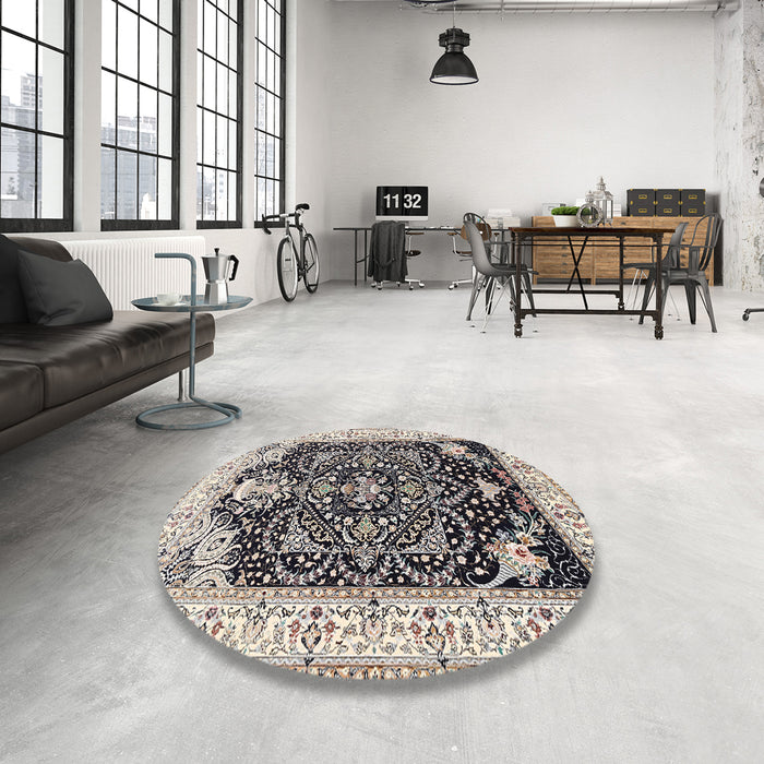 Round Machine Washable Traditional Taupe Brown Rug in a Office, wshtr360