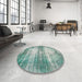 Round Machine Washable Traditional -Sea Green Rug in a Office, wshtr3612