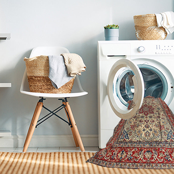 Machine Washable Traditional Fire Brick Red Rug in a Washing Machine, wshtr3613