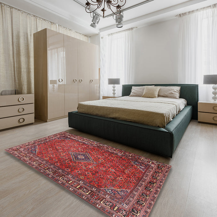 Machine Washable Traditional Dark Almond Brown Rug in a Bedroom, wshtr3618