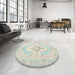 Round Machine Washable Traditional Sage Green Rug in a Office, wshtr3621