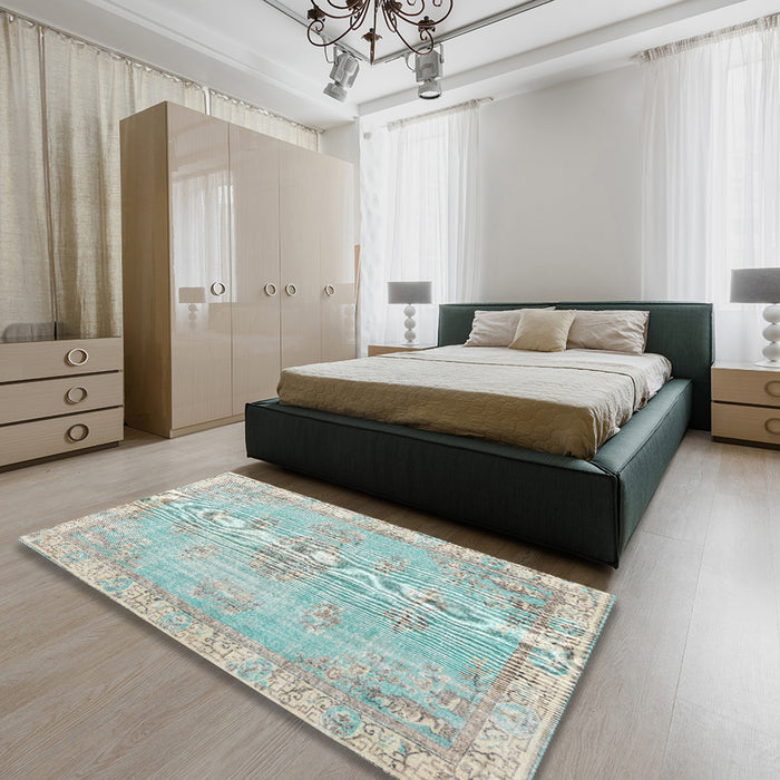 Traditional Mint Green Persian Rug in a Bedroom, tr3623