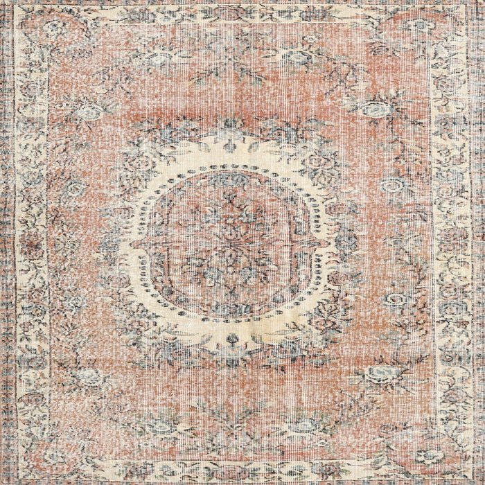 Round Machine Washable Traditional Orange Salmon Pink Rug, wshtr3624