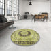 Round Machine Washable Traditional Metallic Gold Rug in a Office, wshtr3627