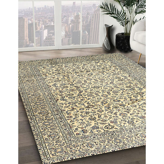 Traditional Khaki Gold Persian Rug in Family Room, tr3629