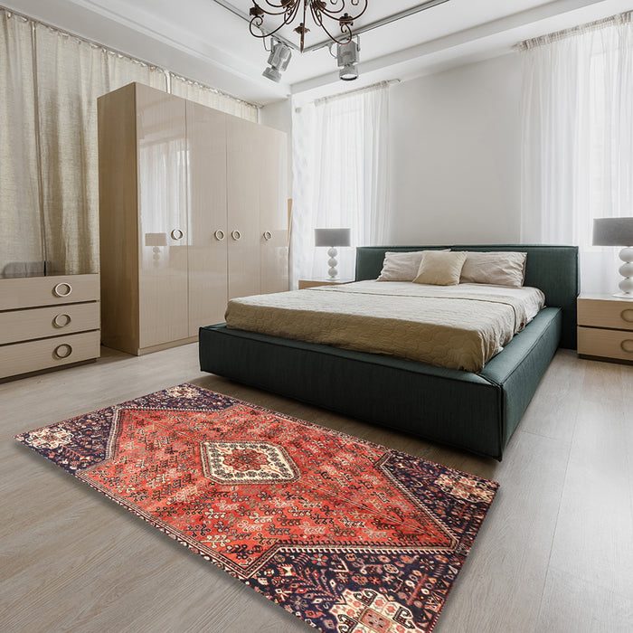 Machine Washable Traditional Saffron Red Rug in a Bedroom, wshtr3630