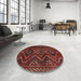 Round Machine Washable Traditional Chestnut Brown Rug in a Office, wshtr3632