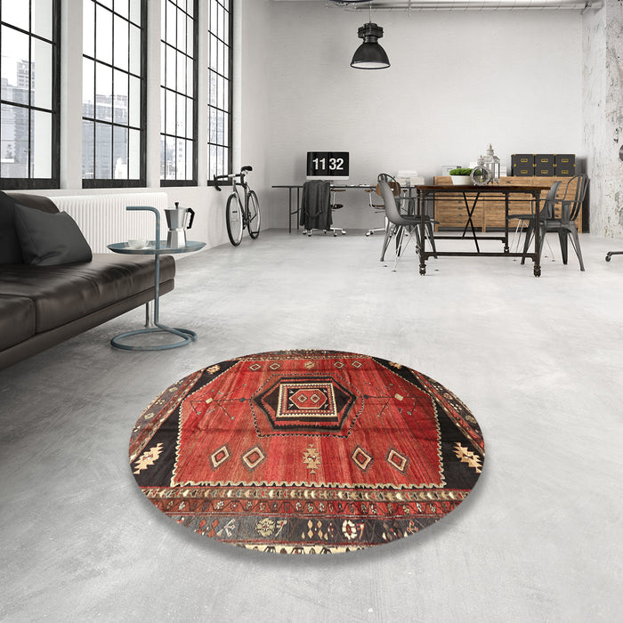 Round Machine Washable Traditional Rust Pink Rug in a Office, wshtr3633