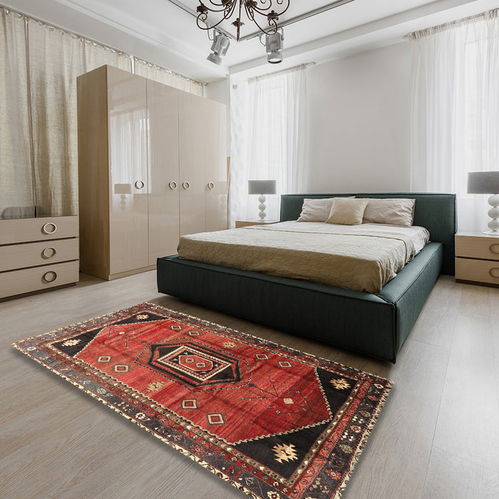 Traditional Rust Pink Persian Rug in a Bedroom, tr3633
