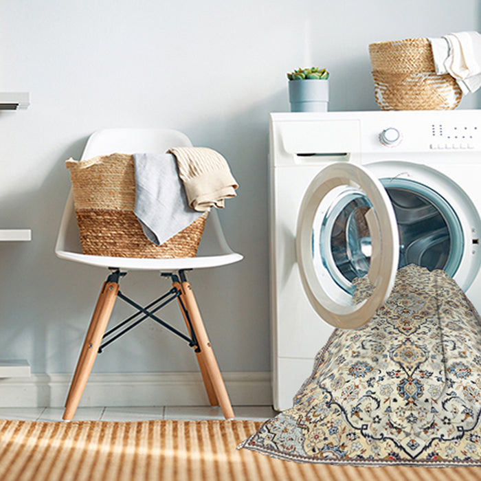 Machine Washable Traditional Khaki Green Rug in a Washing Machine, wshtr3634