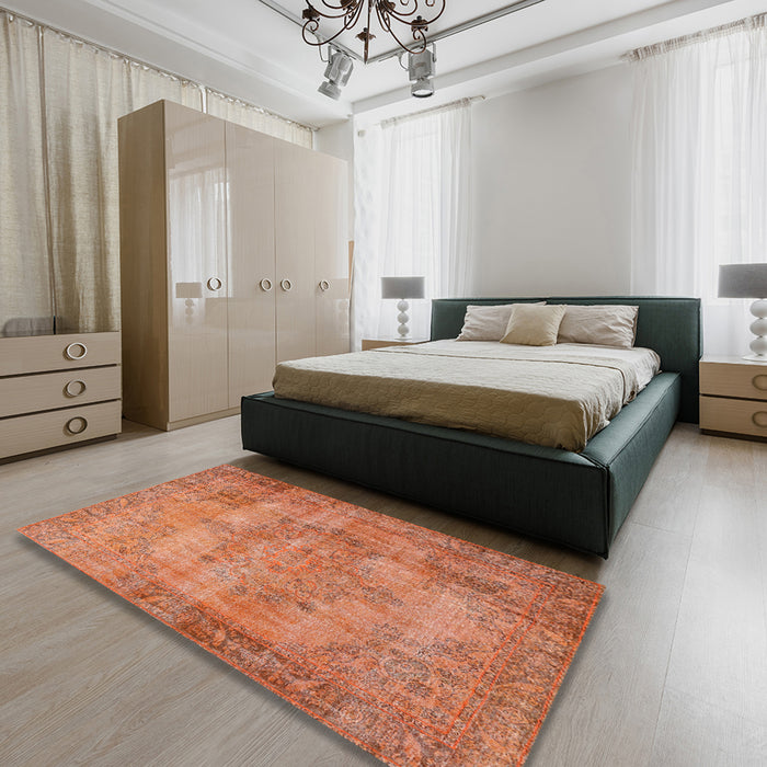 Traditional Orange Red Persian Rug in a Bedroom, tr3637