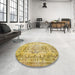 Round Traditional Chrome Gold Yellow Persian Rug in a Office, tr3638