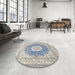 Round Machine Washable Traditional White Gold Rug in a Office, wshtr363