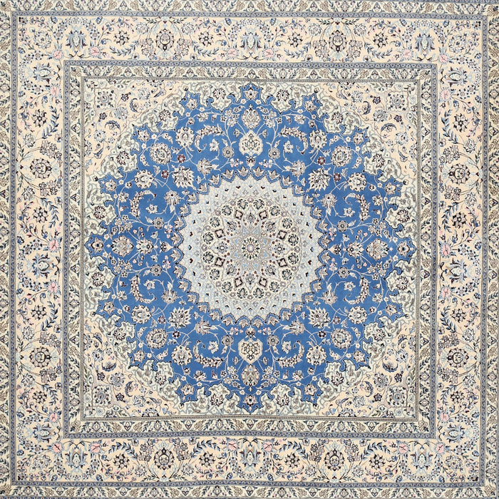 Square Traditional White Gold Medallion Rug, tr363