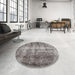 Round Machine Washable Traditional Gray Rug in a Office, wshtr3645