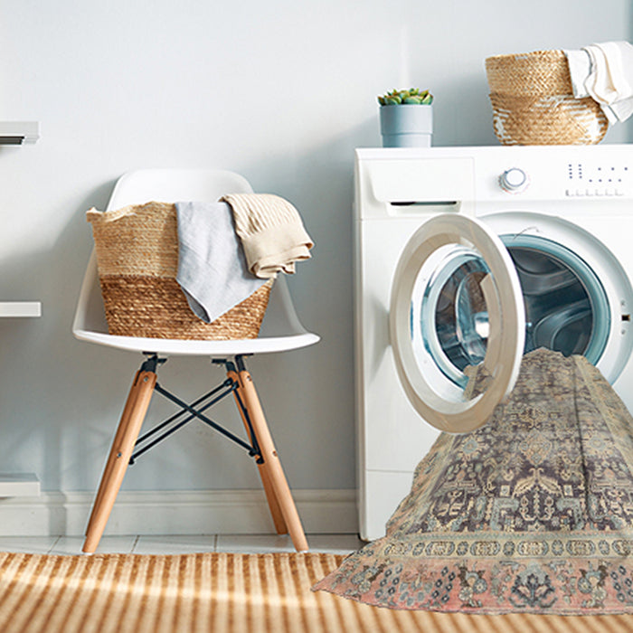 Machine Washable Traditional Dark Almond Brown Rug in a Washing Machine, wshtr3647