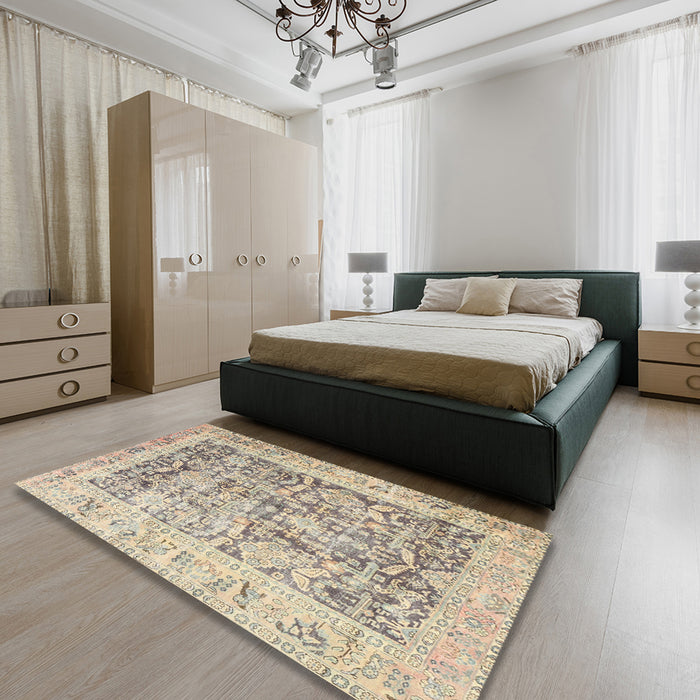 Traditional Dark Almond Brown Persian Rug in a Bedroom, tr3647