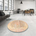 Round Machine Washable Traditional Brown Gold Rug in a Office, wshtr3650